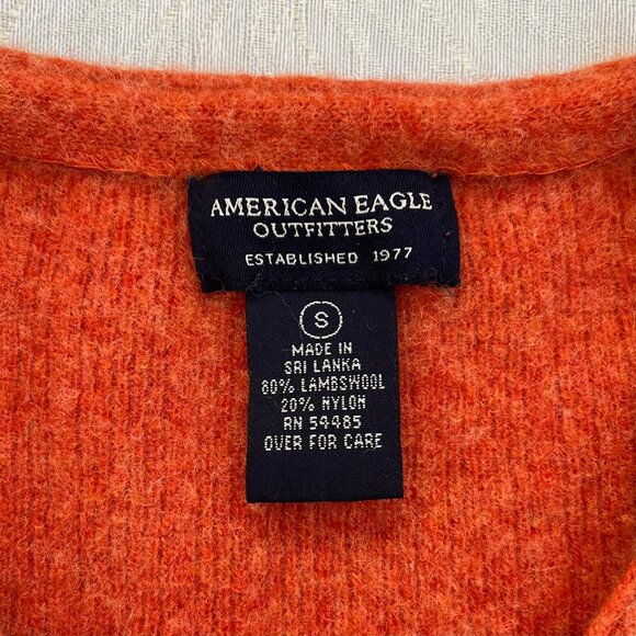 American Eagle Wool Blend Orange Sweater Cardigan Slightly Cropped - Picture 5 of 13